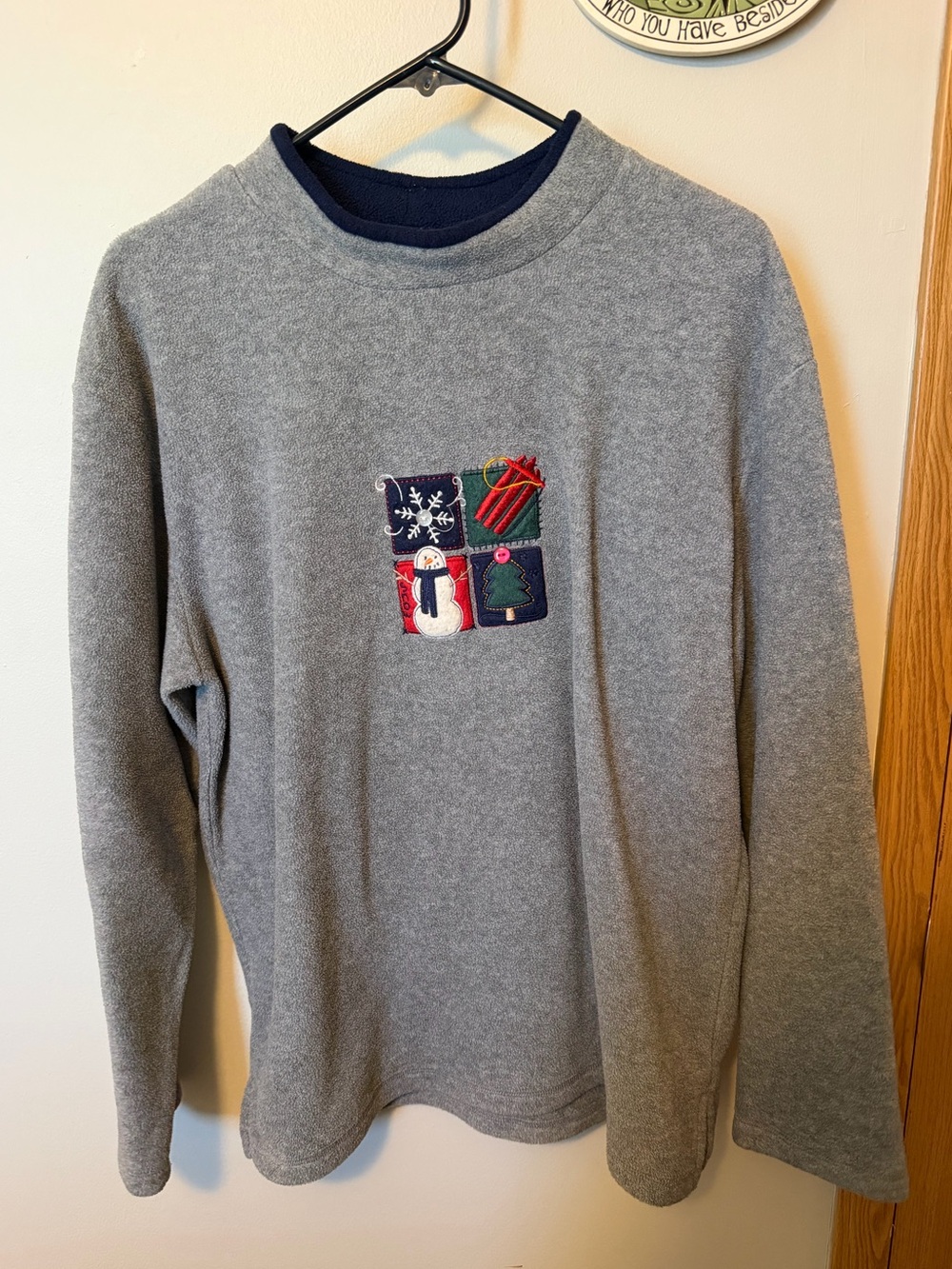 Gray Holiday Patch Fleece Pullover